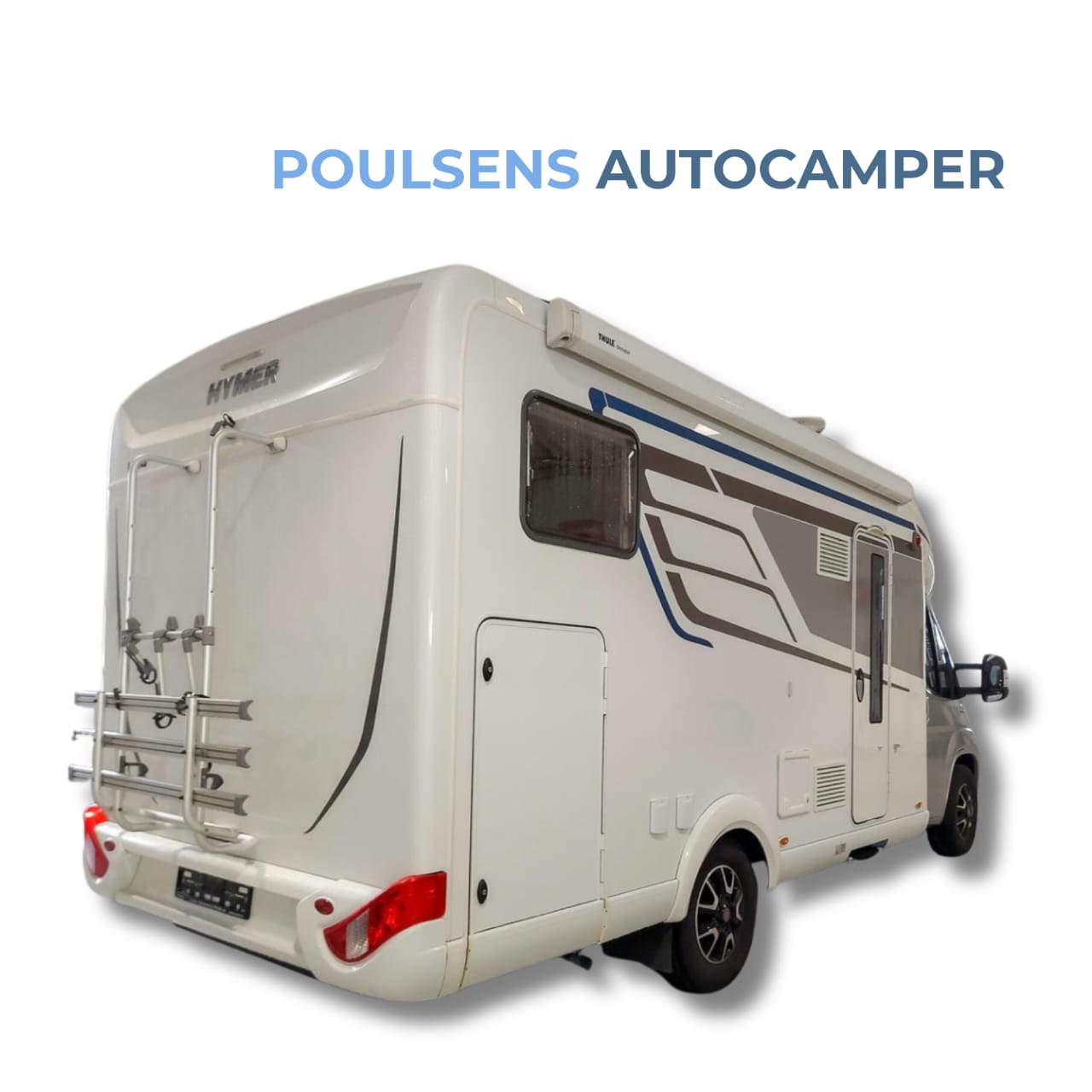 Vue arrière du Hymer Tramp GL Ambition 578 2019 avec auvent